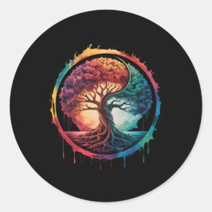 Adesivo Redondo Árvore Da Vida Natureza Colorida Yin Yang Zen Yoga