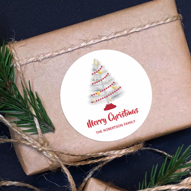 Adesivo Redondo Árvore de alumínio de Natal Moderno de meio século (Criador carregado)