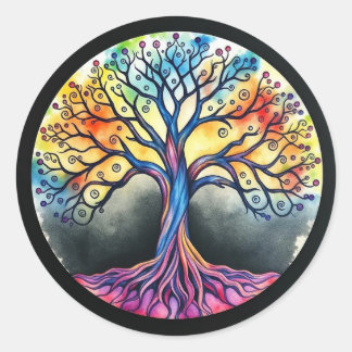 Adesivo Redondo Árvore de Aquarela Vida
