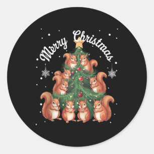 Adesivo Redondo Árvore de Árvore de Esquilo do Quirrel Xmas até