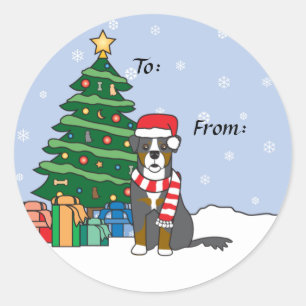 Adesivo Redondo Árvore de cão e de Natal de montanha de Bernese