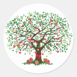 Adesivo Redondo Árvore de Carvalho de Natal com Presentes