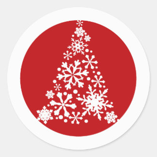 Adesivo Redondo Árvore de Christimas em Floco de Neve
