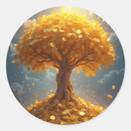 Adesivo Redondo árvore de dinheiro dourada ouro