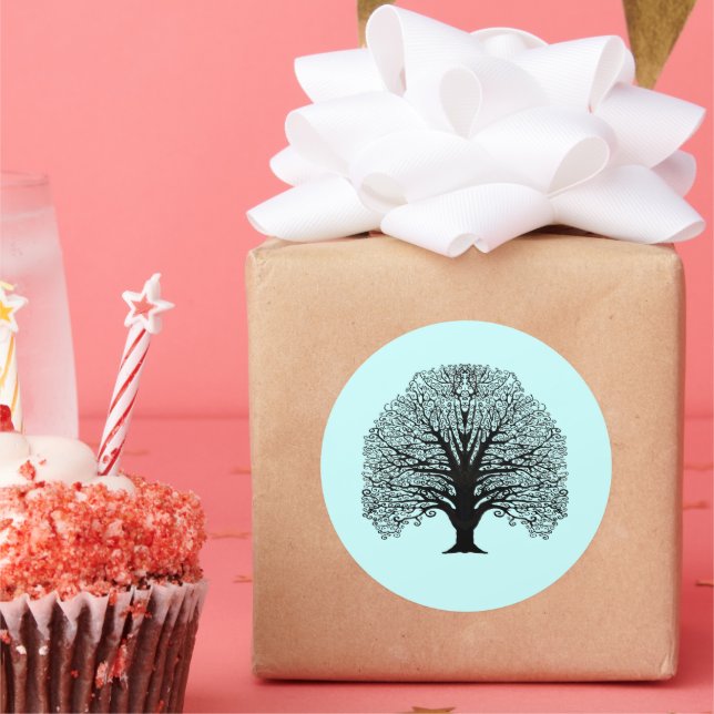 Adesivo Redondo Árvore de espiral preta (Festa)