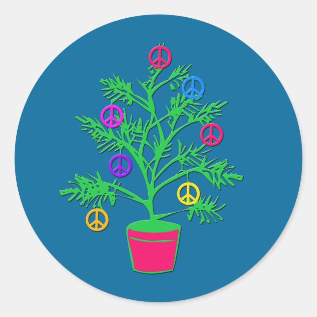 Adesivo Redondo Árvore de Férias da Árvore de Paz com Símbolos de  (Frente)