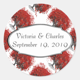 Adesivo Redondo Árvore de Folhas de Coração Vermelha