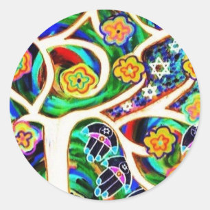 Adesivo Redondo Árvore de marfim de Judaica Hamsa de vida