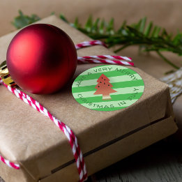 Adesivo Redondo Árvore de Melancia Natal em Greve Verde de julho