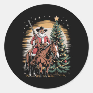 Adesivo Redondo Árvore de Natais vintages do Cowboy Santa Claus Oe