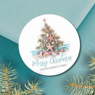 Adesivo Redondo Árvore de Natal Alegre da Praia