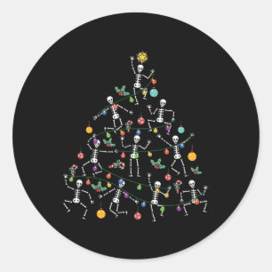 Adesivo Redondo Árvore de Natal Alegre Esqueleto Dançante Funny Ha