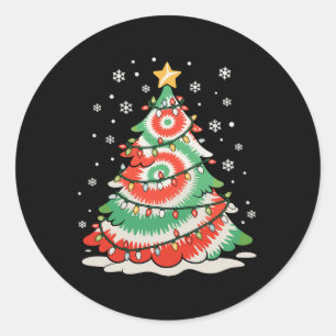 Adesivo Redondo Árvore de Natal Alegre Tie Dye Xmas Vibrações Retr