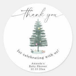 Adesivo Redondo Árvore de Natal aquarela Obrigado