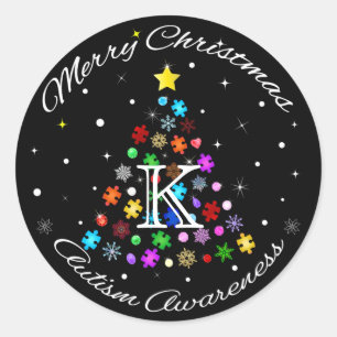 Adesivo Redondo Árvore de Natal Autism Snowflake