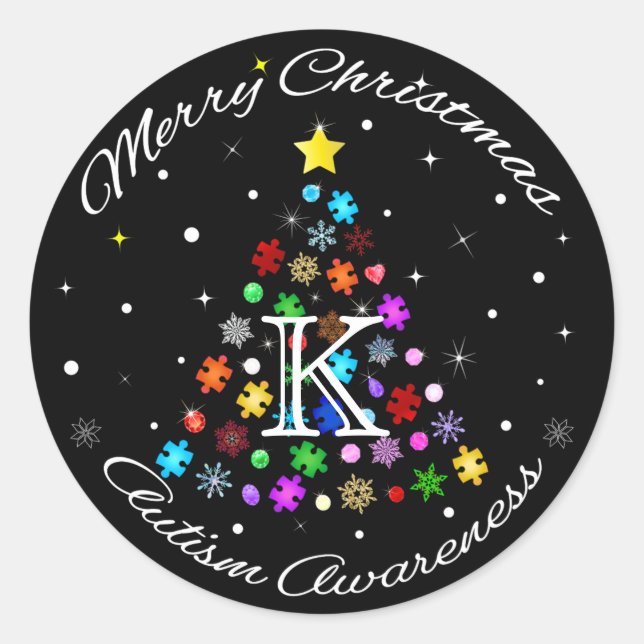 Adesivo Redondo Árvore de Natal Autism Snowflake (Frente)