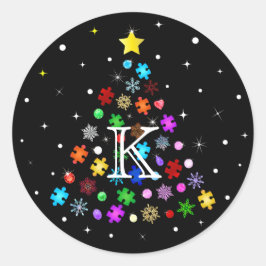 Adesivo Redondo Árvore de Natal Autism Snowflake