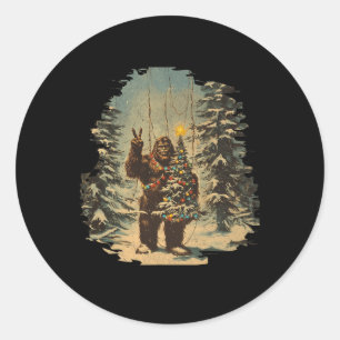 Adesivo Redondo Árvore de Natal Bigfoot Luzes Tarot Xmas Sasquatch