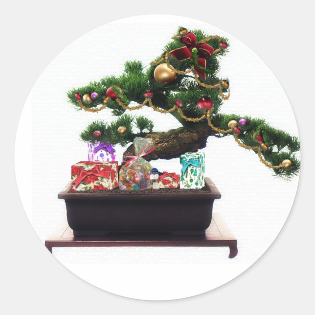 Adesivo Redondo Árvore de Natal Bonsai (Frente)
