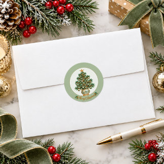 Adesivo Redondo Árvore de Natal Botânica Elegante Natal