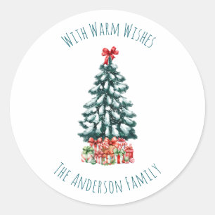 Adesivo Redondo Árvore de Natal Branca Elegante Personalizada