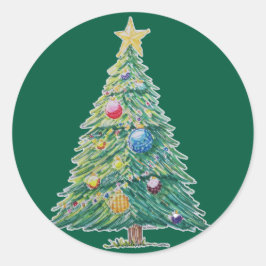 Adesivo Redondo Árvore de Natal Colorida