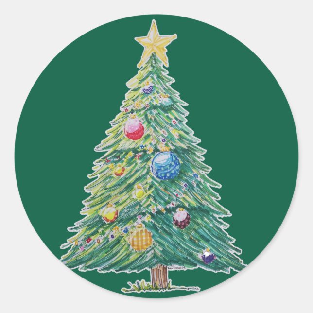 Adesivo Redondo Árvore de Natal Colorida (Frente)