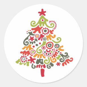 Adesivo Redondo Árvore de Natal Colorida