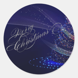 Adesivo Redondo Árvore de Natal Colorida e Brilhante, Feliz Natal