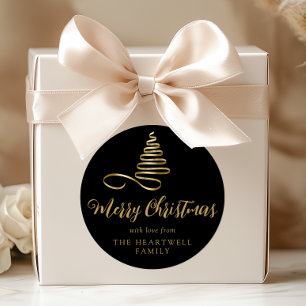 Adesivo Redondo Árvore de Natal com Fita Dourada Feliz Natal Scrip