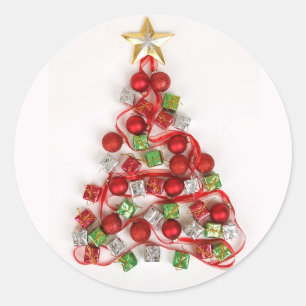 Adesivo Redondo Árvore de Natal com Ornamentos de Presentes - Est
