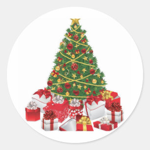 Adesivo Redondo Árvore de Natal com presentes