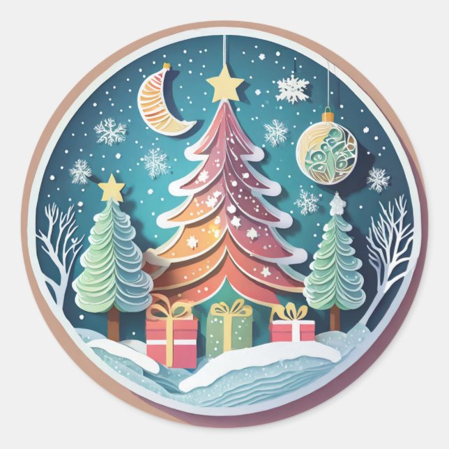 Adesivo Redondo Árvore de Natal com Presentes (Frente)