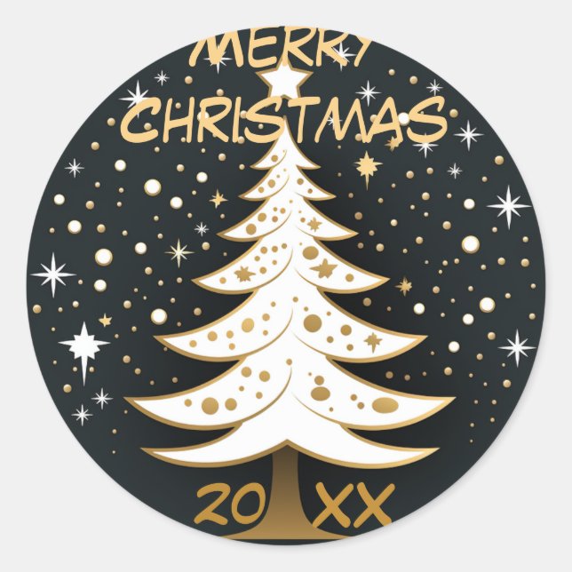 Adesivo Redondo Árvore de Natal com Vinheta de Prata (Frente)