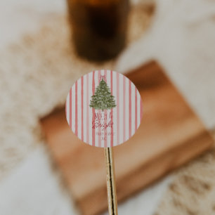 Adesivo Redondo Árvore de Natal da Feliz e do vermelho brilhante