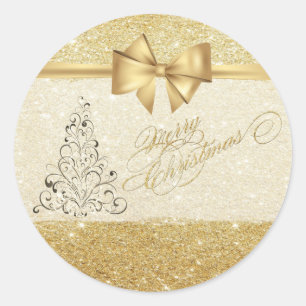 Adesivo Redondo Árvore de Natal da Moda, Laço Falso Dourado, Cinti