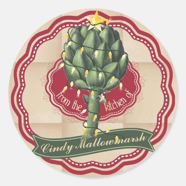 Adesivo Redondo Árvore de Natal de Artichoke, da cozinha do rótulo (Frente)