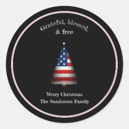 Adesivo Redondo Árvore de Natal de Bandeira Americana Abençoada