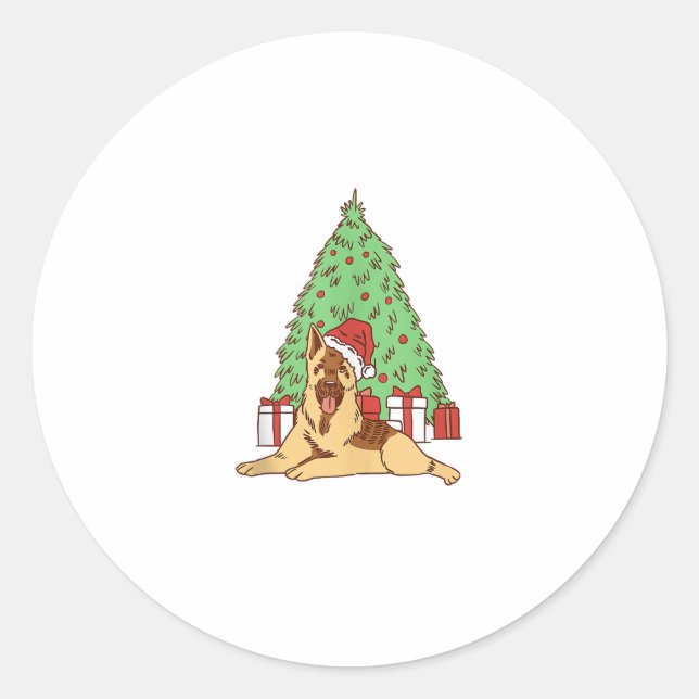 Adesivo Redondo Árvore de Natal de Cachorro - Feliz Natal (Frente)