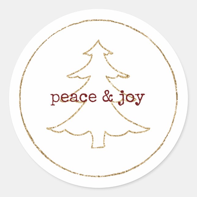 Adesivo Redondo Árvore de Natal de Contorno da Glitter Dourada (Frente)