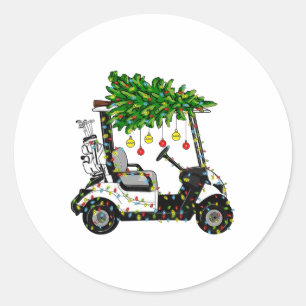 Adesivo Redondo Árvore de Natal de Golf Carrinho Luz de Natal Xmas