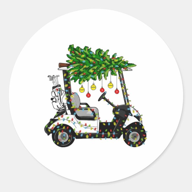 Adesivo Redondo Árvore de Natal de Golf Carrinho Luz de Natal Xmas (Frente)