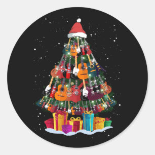 Adesivo Redondo Árvore de Natal de Guitarra Engraçada