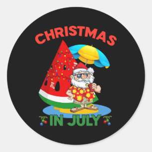 Adesivo Redondo Árvore de Natal de Melancia Natal de Verão em Julh