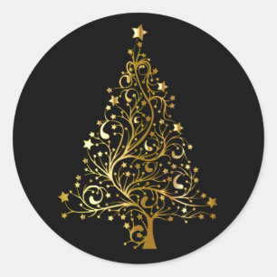 Adesivo Redondo Árvore de Natal de Ouro em preto