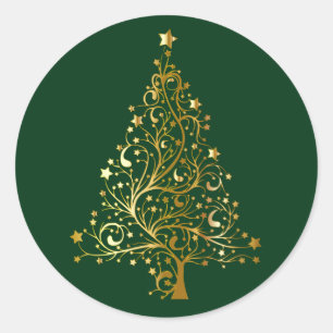 Adesivo Redondo Árvore de Natal de Ouro em preto