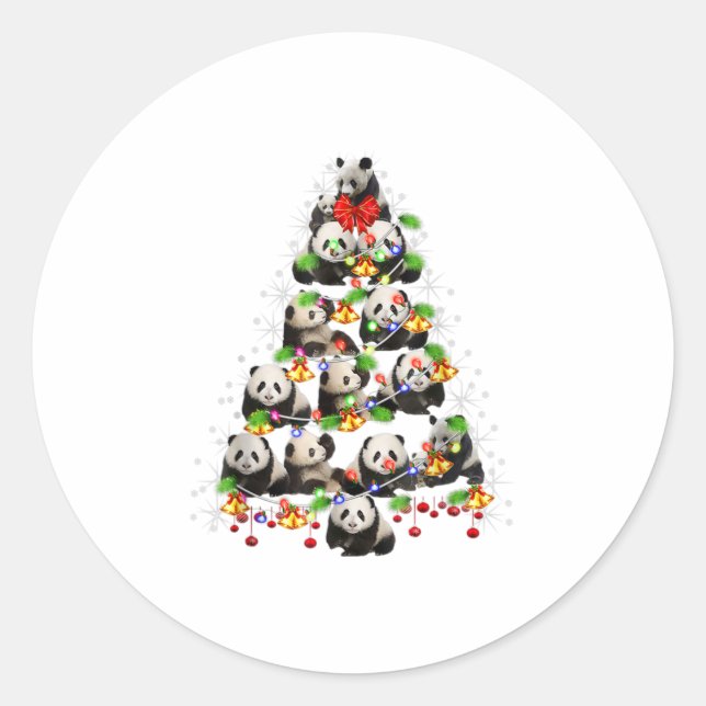 Adesivo Redondo Árvore de Natal de Panda Bonita Dão de Natal Tr (Frente)