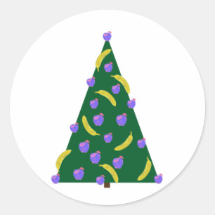 Adesivo Redondo Árvore de Natal de pop Art com Maçãs e Bananas
