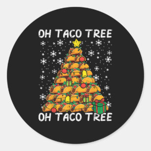 Adesivo Redondo Árvore de Natal de Tacos Engraçado Xmas Foodie Mex