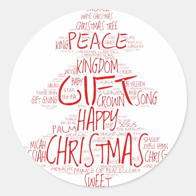 Adesivo Redondo Árvore de Natal de Tipografia Simples (Frente)